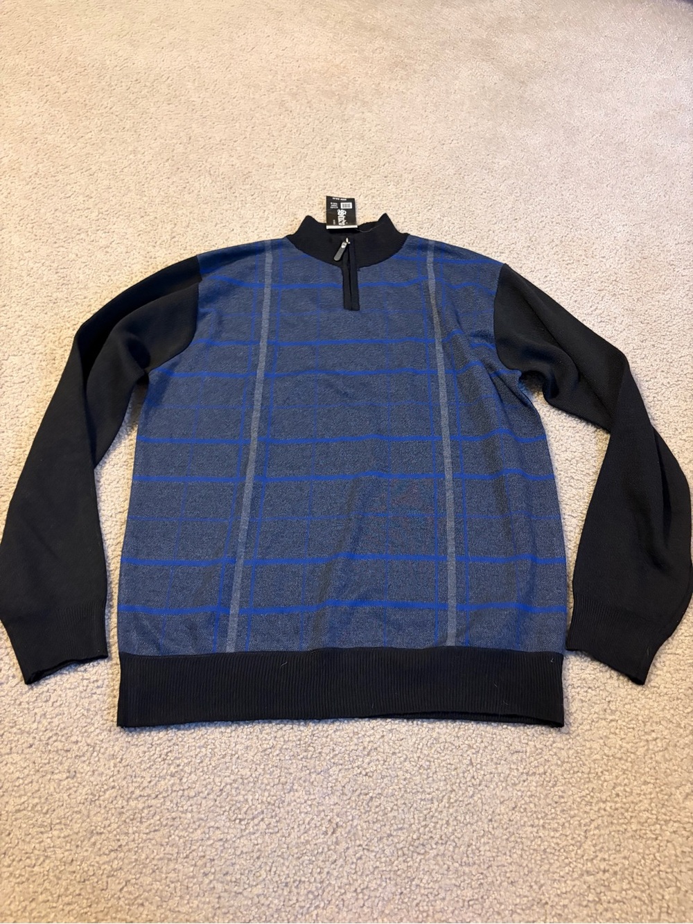 Studio by Omega Men's Royal Blue and Black Half-Zip Plaid Sweater